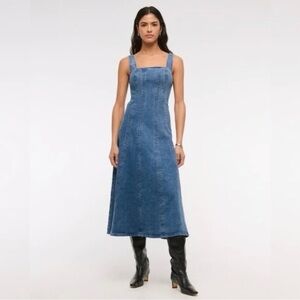 Abercrombie & Fitch Blue Denim Square Neck Midi Dress | NWT